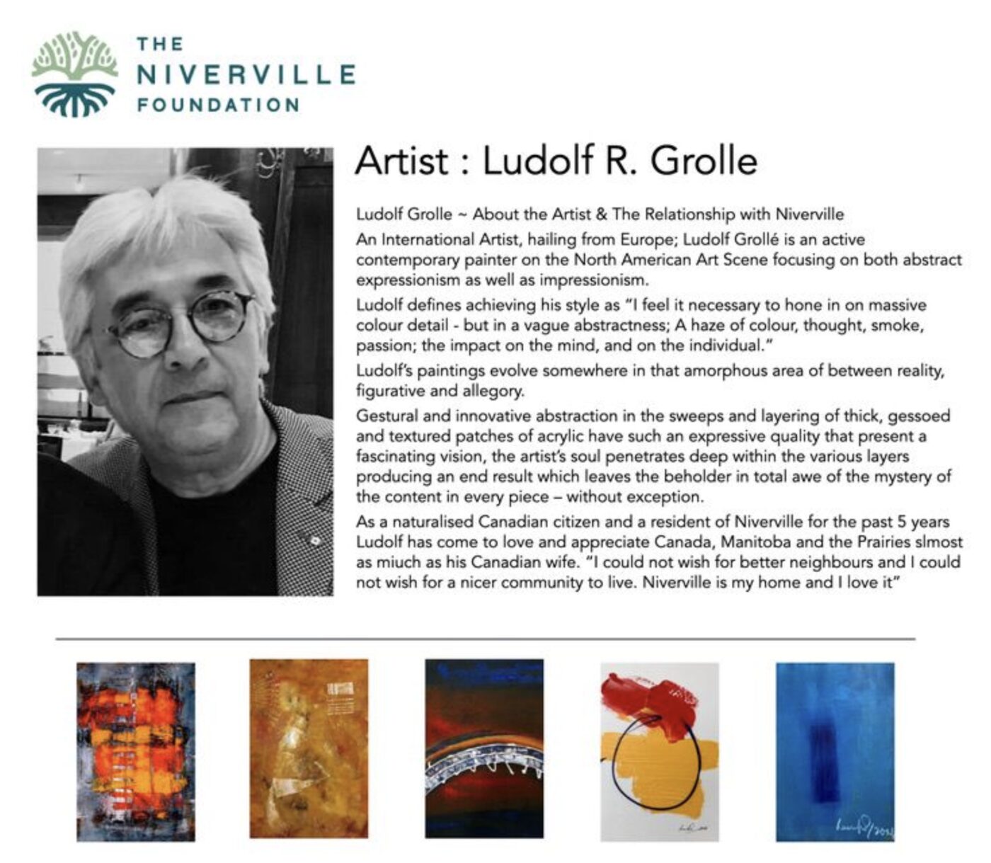 Feature on Ludolf Grollé by The Niverville Foundation
